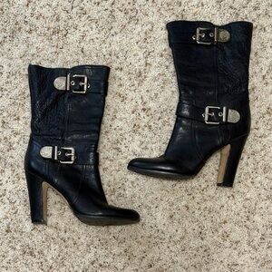 Vince Camuto Women’s Callison Mid-Calf High-Heel Black Leather Boots. Size 7.5!